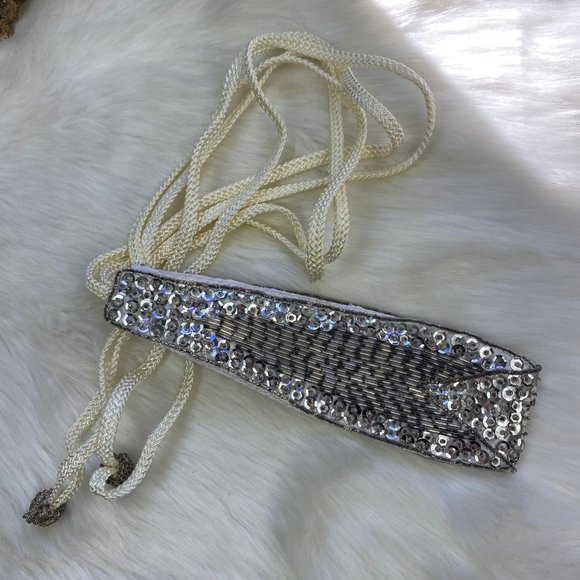 Vintage Giani Bernini Silver Sequin Tie Belt One Size 62" total length - Picture 10 of 10